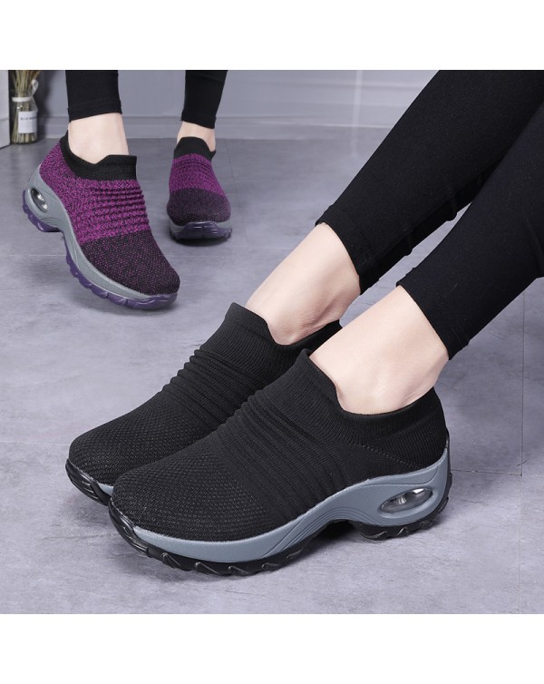 Cross Border Popular Large Size Women's Shoes, Air Cushioned Flying Woven Sports Shoes, Foot Covers, Fashionable Rocking Shoes, Casual Shoes, Socks, Shoes