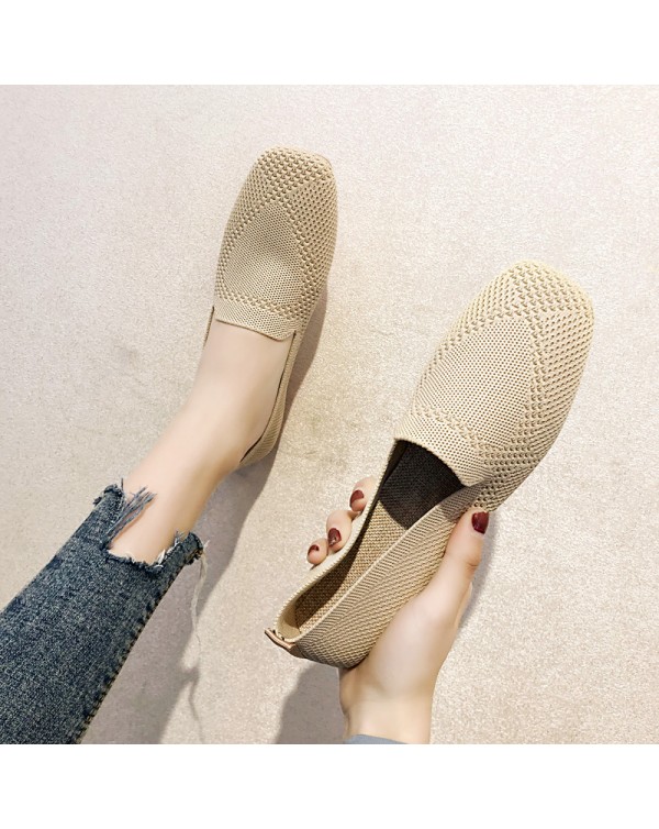 The Manufacturer Directly Supplies Knitted Soft Soled Bean Shoes, Fly Woven Woven Shoes, Female Flat Bottomed Spring Breathable Shallow Cut Single Princess Shoes