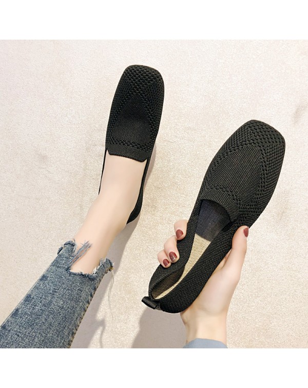 The Manufacturer Directly Supplies Knitted Soft Soled Bean Shoes, Fly Woven Woven Shoes, Female Flat Bottomed Spring Breathable Shallow Cut Single Princess Shoes