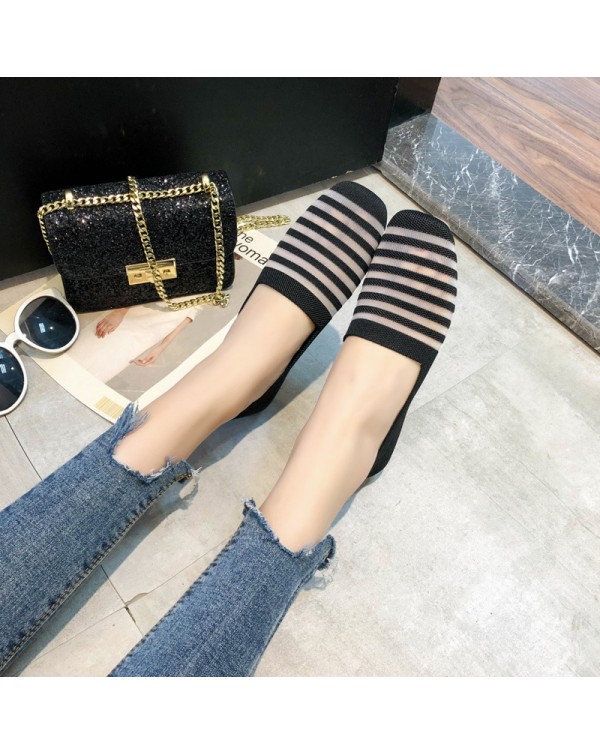 The Manufacturer Directly Supplies Knitted Soft Soled Bean Shoes, Fly Woven Woven Shoes, Female Flat Bottomed Spring Breathable Shallow Cut Single Princess Shoes