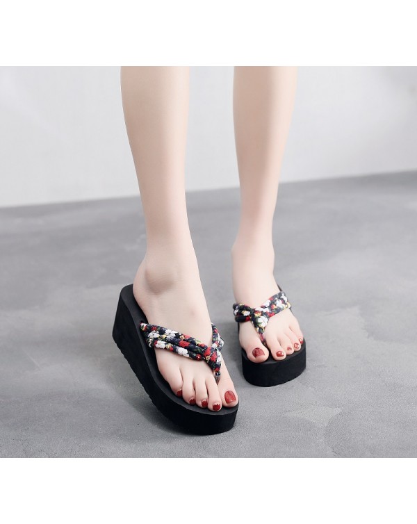 Women's Flip Flops, Women's Shoes, Women's Students, Korean Version, Outdoor Sandals, New High Heels, Thick Soles, Summer Beach Batch