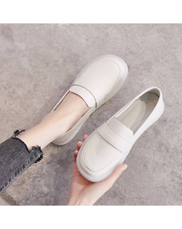 Large Size Single Shoe Women's 2023 Summer New British Versatile Leather Soft Sole Small White Shoes Flat Sole Lefu Nurse Maternity Shoes