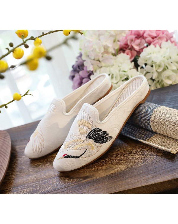 Slippers, Single Slippers/cotton Slippers, Pointed And Fashionable Chinese Style Retro Embroidered Fabric Women's Shoes