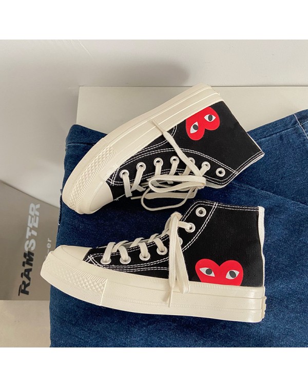 Versatile Retro Canvas Shoes 1970s Retro Love Canvas Shoes Ulzzang Women's High Top Small White Shoes