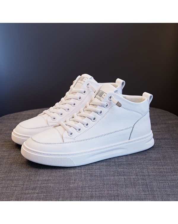 Top Layer Cowhide High Top Leather Small White Shoes For Women 2023 New Versatile Flat Bottomed Casual Korean Version Board Shoes For Women