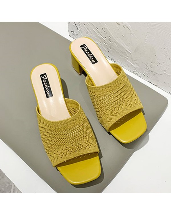 Women's Mid Heel Sandals And Slippers 2020 Summer New Korean Edition Flying Weave Outwear One Word Fashion Women's Sandals And Slippers Wholesale And Distribution