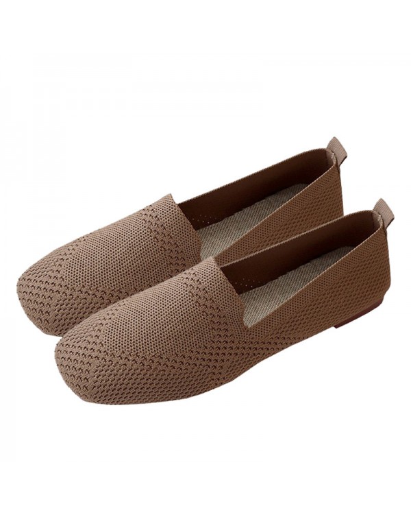 The Manufacturer Directly Supplies Knitted Soft Soled Bean Shoes, Fly Woven Woven Shoes, Female Flat Bottomed Spring Breathable Shallow Cut Single Princess Shoes