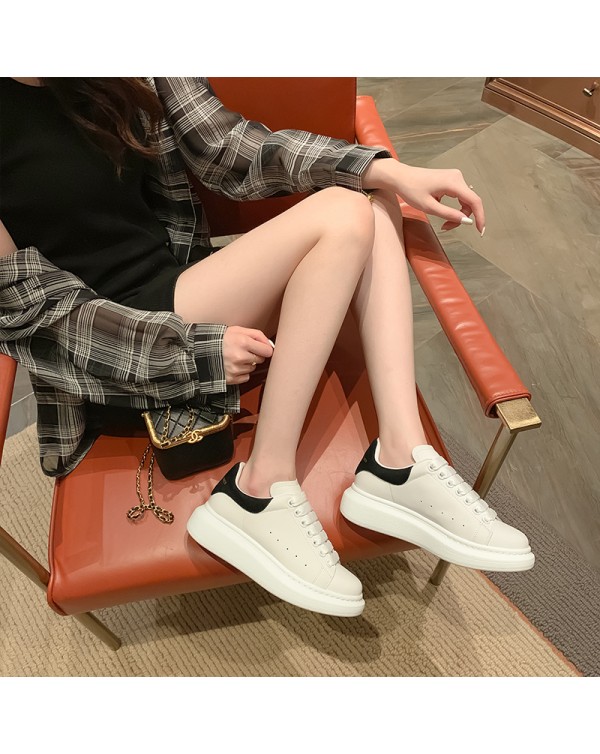 Cowhide~Little White Shoes Women's Sumaikun Thick Sole Shoes Super Fire Inner Heightening Dad Net Red Genuine Leather Versatile Matsuke Shoes