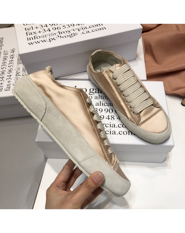 Spanish Niche PG Silk Satin Small White Shoes Women's Shoes Lace Up Flat Bottomed Casual Single Shoes Solid Color Board Shoes Wholesale