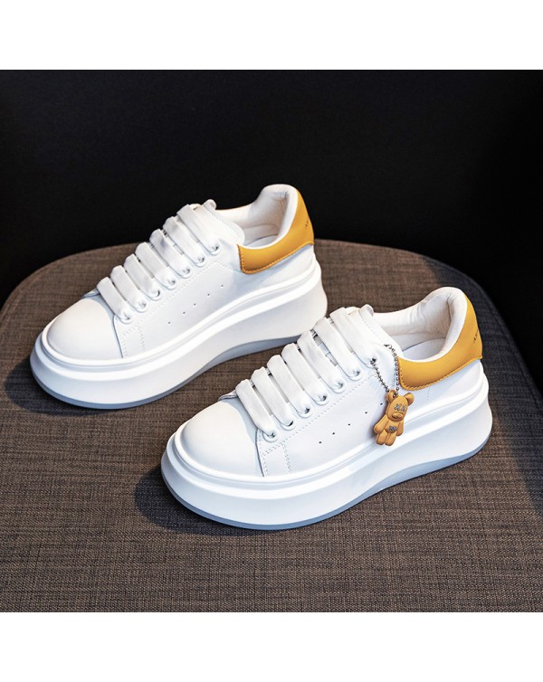 2023 New Genuine Leather Breathable Round Head Small White Shoes Versatile Thick Sole Wenzhou Women's Shoes White Shoes Board Shoes Women's