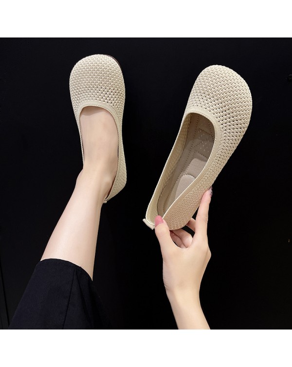 Knitted Women's Shoes With Breathable Soft Soles, Comfortable Massage Soles, Large Toe Flat Soles, Single Shoe Wholesale Manufacturers Directly Supply Lazy People's Milk Shoes