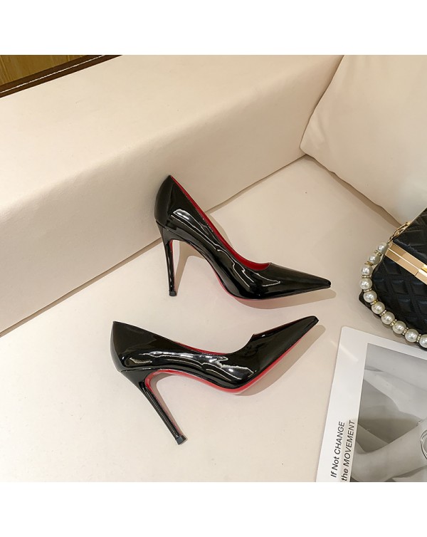 ZS111 Network Red 31-45 Size High Heels Women's Thin Heels 2022 Nude Sexy Light Mouth Pointed Patent Leather Single Shoes Women