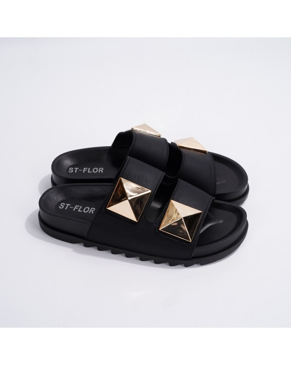 Foreign Trade, Summer, Europe, America, Cross-Border Fashion, Leisure, Liu Ding, Double Button, One Line Flat Bottom Sandals, Thick Sole, Slip Pers For External Wear