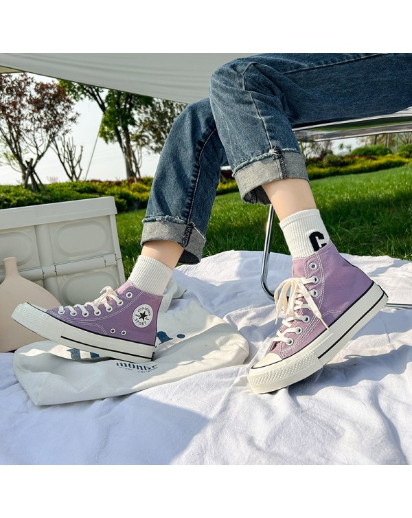 1970s High Top Student Canvas Shoes Female 2023 Autumn Vintage Hong Kong Style Skateboarding Shoes Ins Versatile Korean Edition Casual Shoes