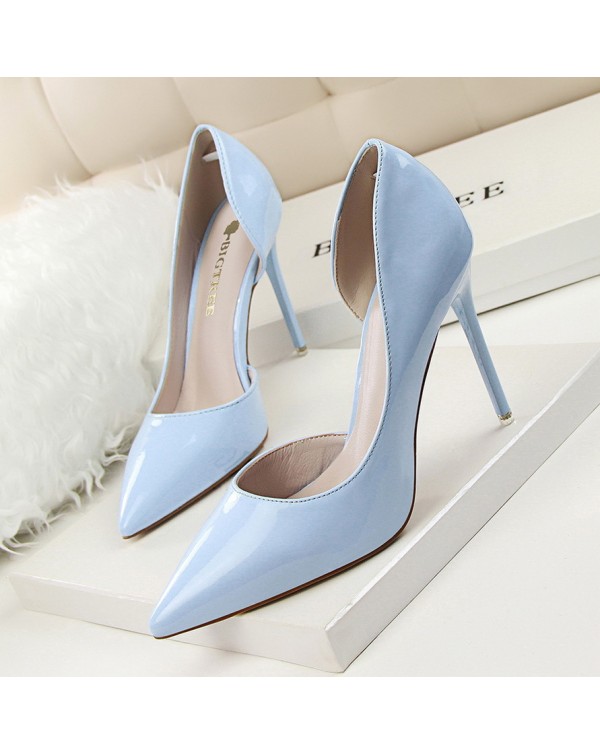 638-5 Korean Version Of Fashionable And Minimalist High Heels, Patent Leather, Shallow Cut Pointed Hollow Out, Sexy And Slimming High Heels, Single Shoe