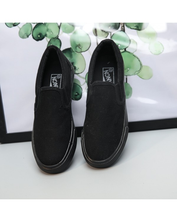 Spring And Autumn All Black Canvas Shoes Low Top Student Men's Shoes Lace Up Pure Black Work Shoes Flat Bottom Couple Casual Women's Shoes