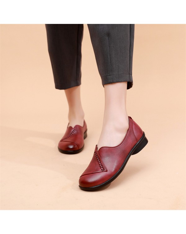 Mom's Shoes Spring And Autumn Soft Sole Single Shoes Comfortable Flat Sole Middle Aged And Elderly Women's Shoes Middle Aged And Elderly Work Shoes Leather Shoes