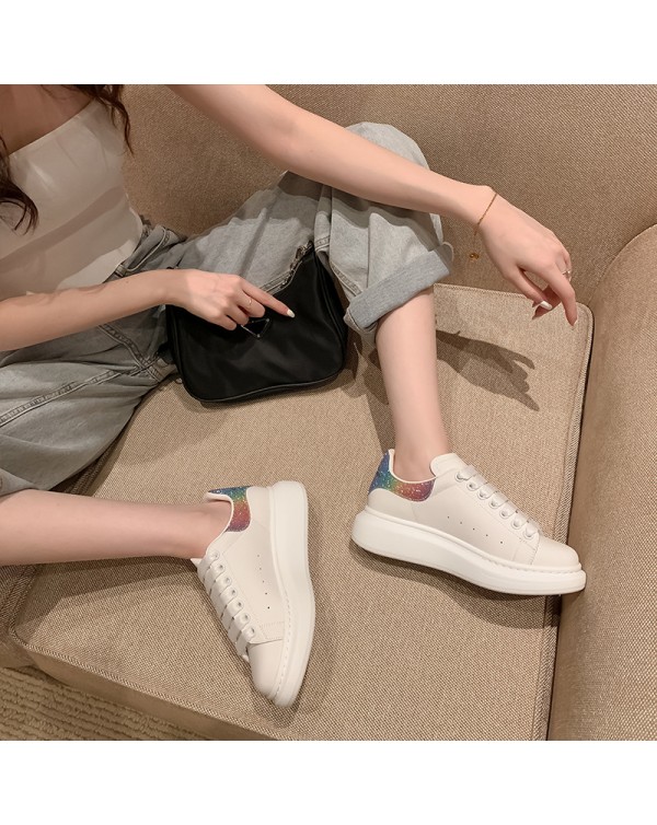 Cowhide~Little White Shoes Women's Sumaikun Thick Sole Shoes Super Fire Inner Heightening Dad Net Red Genuine Leather Versatile Matsuke Shoes