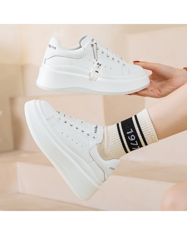 2023 New Genuine Leather Breathable Round Head Small White Shoes Versatile Thick Sole Wenzhou Women's Shoes White Shoes Board Shoes Women's