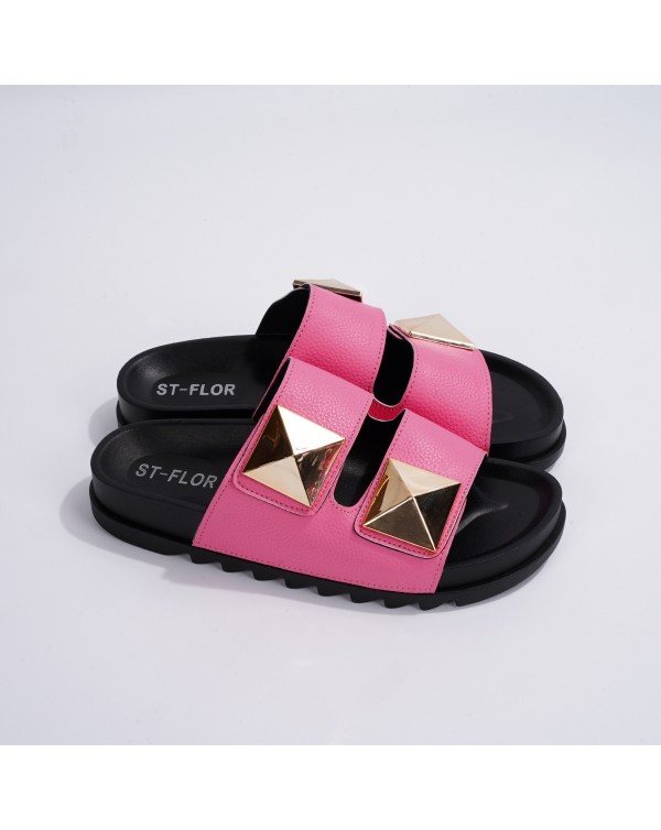 Foreign Trade, Summer, Europe, America, Cross-Border Fashion, Leisure, Liu Ding, Double Button, One Line Flat Bottom Sandals, Thick Sole, Slip Pers For External Wear