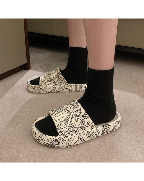 Thick Sole Graffiti Fashion New Style Sandals For Indoor Use, Home Use, Outdoor Wear, Red Girl Xia Ins, Trendy And Fecal Feeling Sandals