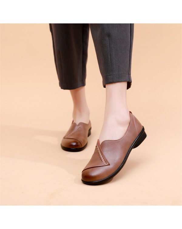 Mom's Shoes Spring And Autumn Soft Sole Single Shoes Comfortable Flat Sole Middle Aged And Elderly Women's Shoes Middle Aged And Elderly Work Shoes Leather Shoes