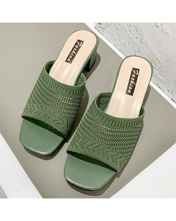 Women's Mid Heel Sandals And Slippers 2020 Summer New Korean Edition Flying Weave Outwear One Word Fashion Women's Sandals And Slippers Wholesale And Distribution