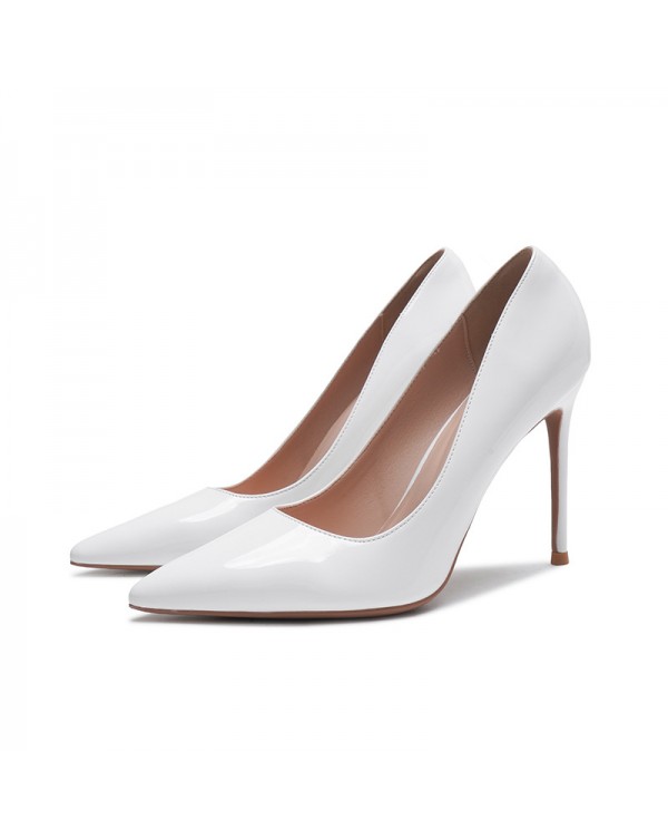 European And American Style Minimalist Shallow Cut Slim Slim Slim Slim Heel Women's Single Shoes 2023 Spring New Nude Pointed Patent Leather High Heels