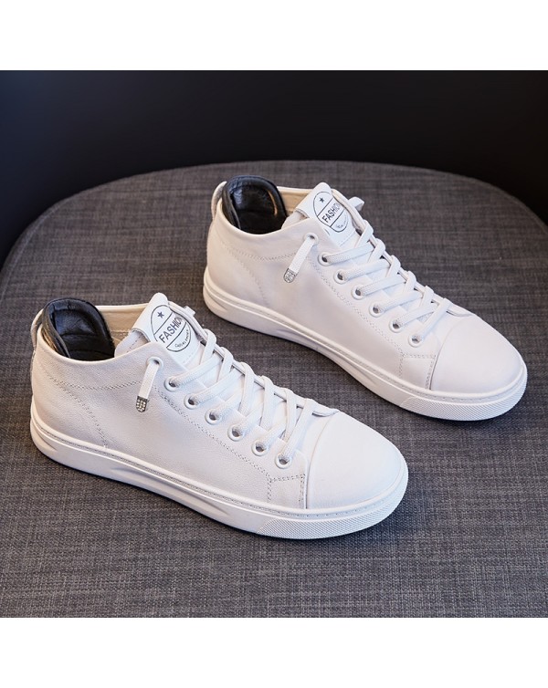 Top Layer Cowhide High Top Leather Small White Shoes For Women 2023 New Versatile Flat Bottomed Casual Korean Version Board Shoes For Women