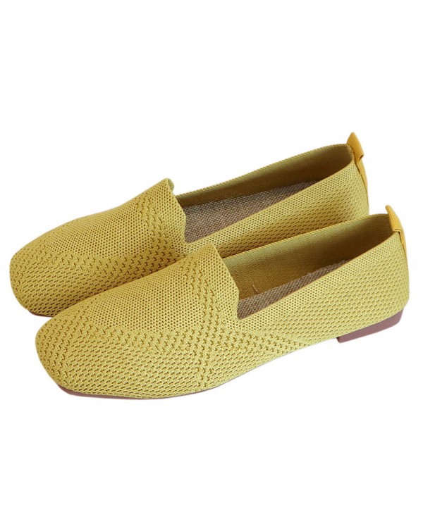 The Manufacturer Directly Supplies Knitted Soft Soled Bean Shoes, Fly Woven Woven Shoes, Female Flat Bottomed Spring Breathable Shallow Cut Single Princess Shoes