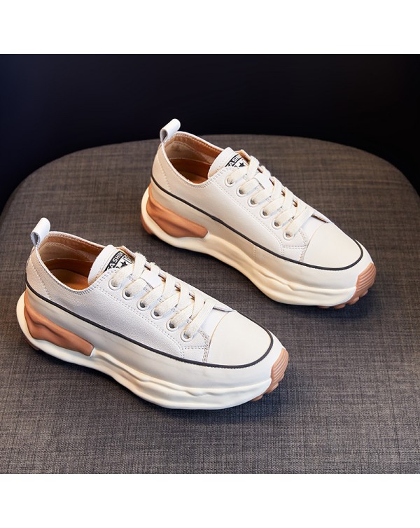 Cowhide Little White Shoes For Women 2023 New Women's Shoes For Sports And Leisure Versatile Ins Fashion Four Seasons Single Shoes Korean Edition Board Shoes